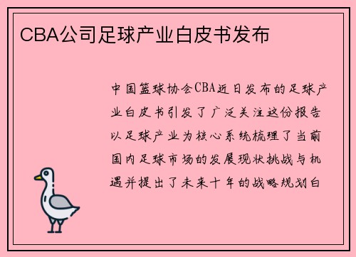 CBA公司足球产业白皮书发布