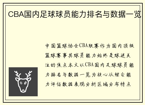 CBA国内足球球员能力排名与数据一览